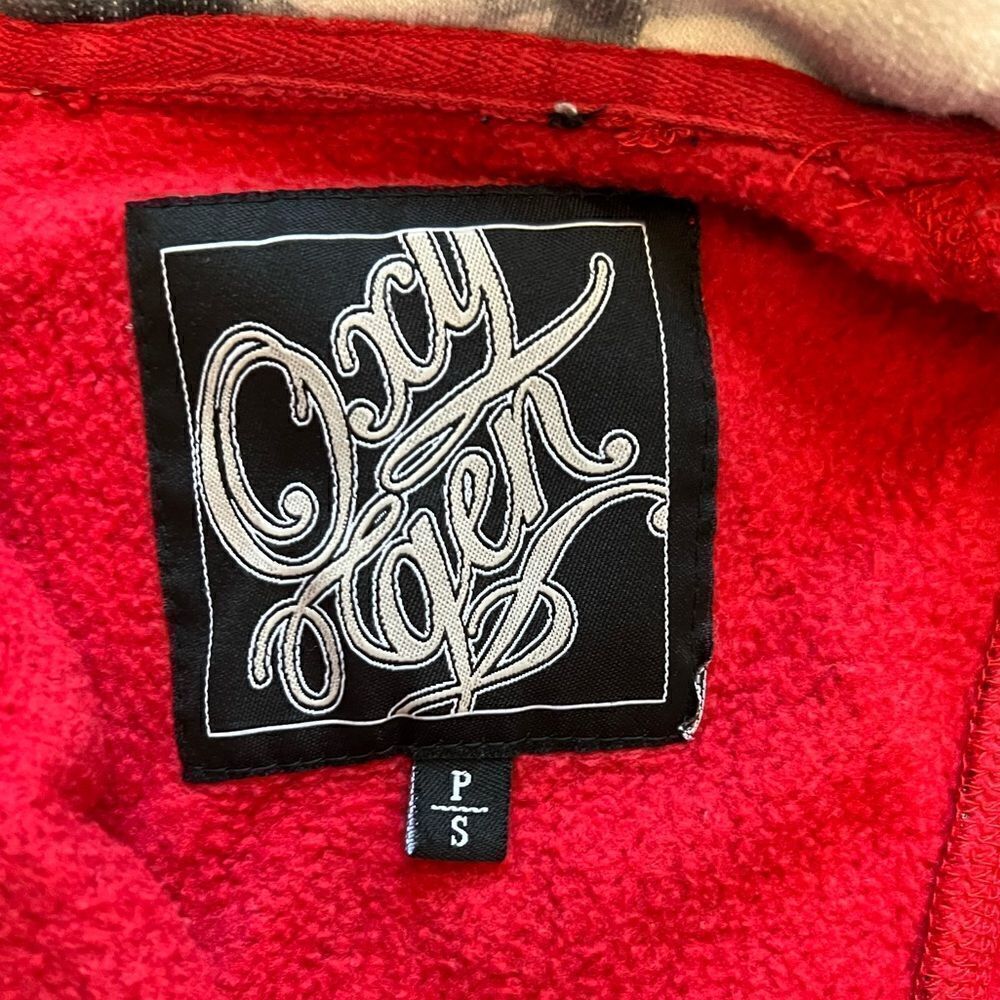 Red Embellished Graphic Print Zip Up Hooded Long Sleeve Casual Sweatshirt S - Picture 9 of 9